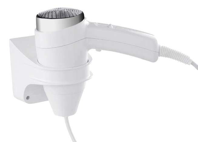 Clipper Single Chrome hairdryer, 1600W,  with wall-mounted holder, White color
