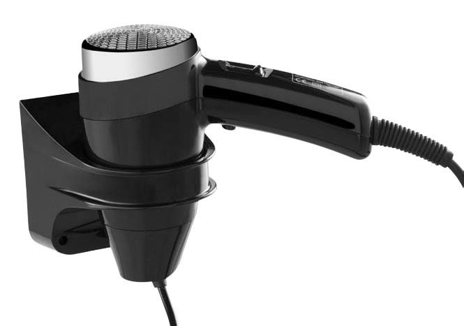 Clipper Single Chrome hairdryer, 1600W, with wall-mounted holder, Black color