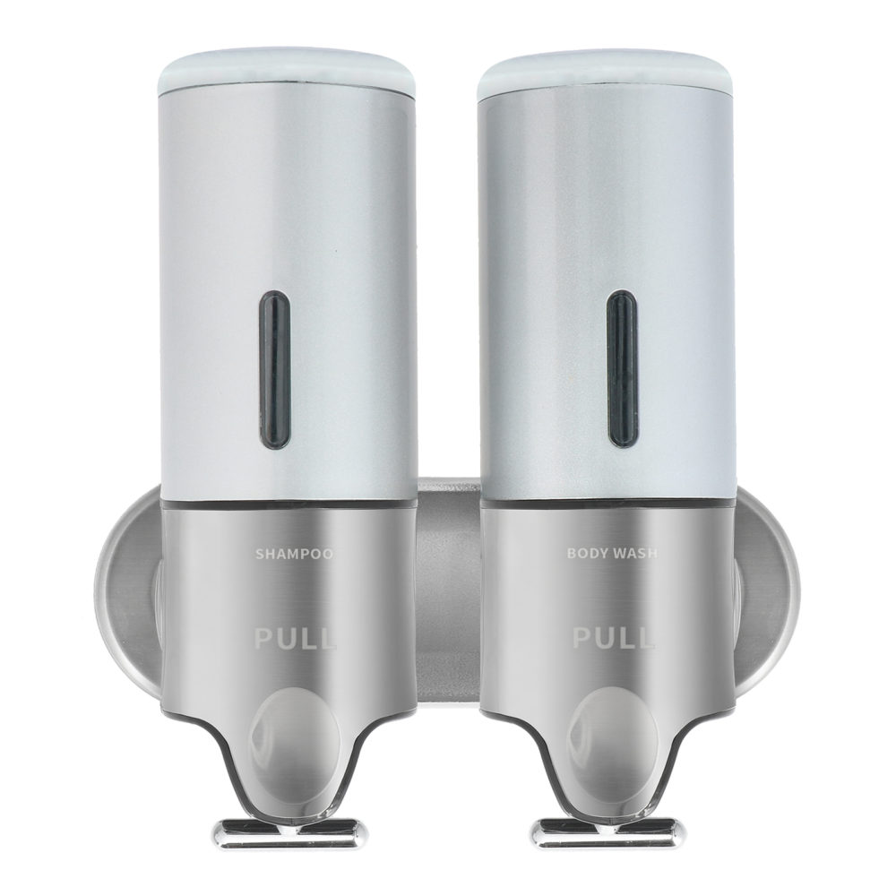 Opal Duet soap dispenser, 500ml, ABS plastic silver and S/S 304 housing, zinc handle