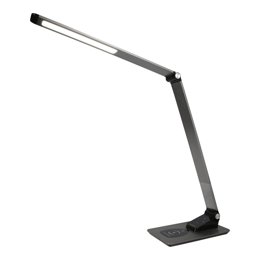BEACON Desk Lamp, LED light, wireless & USB charging, grahite silver