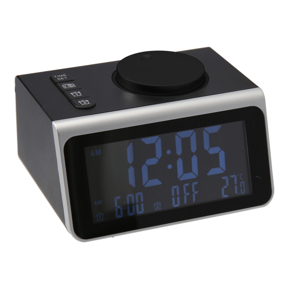 Waltz alarm clock, H55/W100/D80mm, FM radio, dual USB charging, Black 
